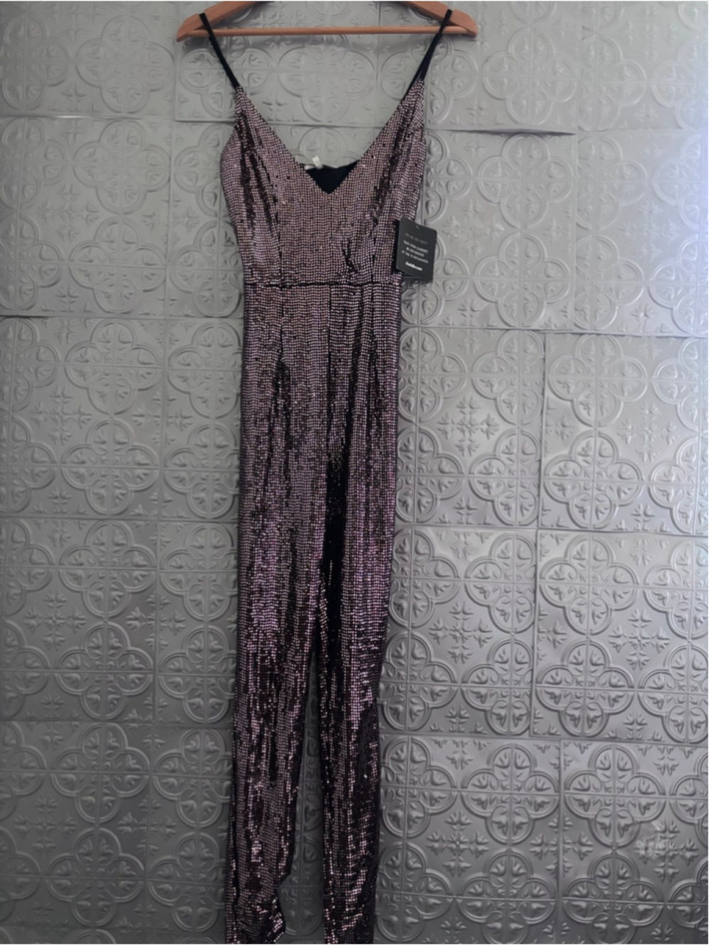 Charlotte Russe XS NWT Rose Gold Sequin shine Jumpsuit Party Clubwear new disco